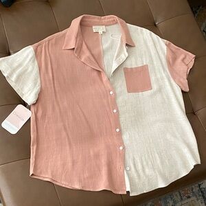 Button Down Shirt - Two-Tone Pink and Cream